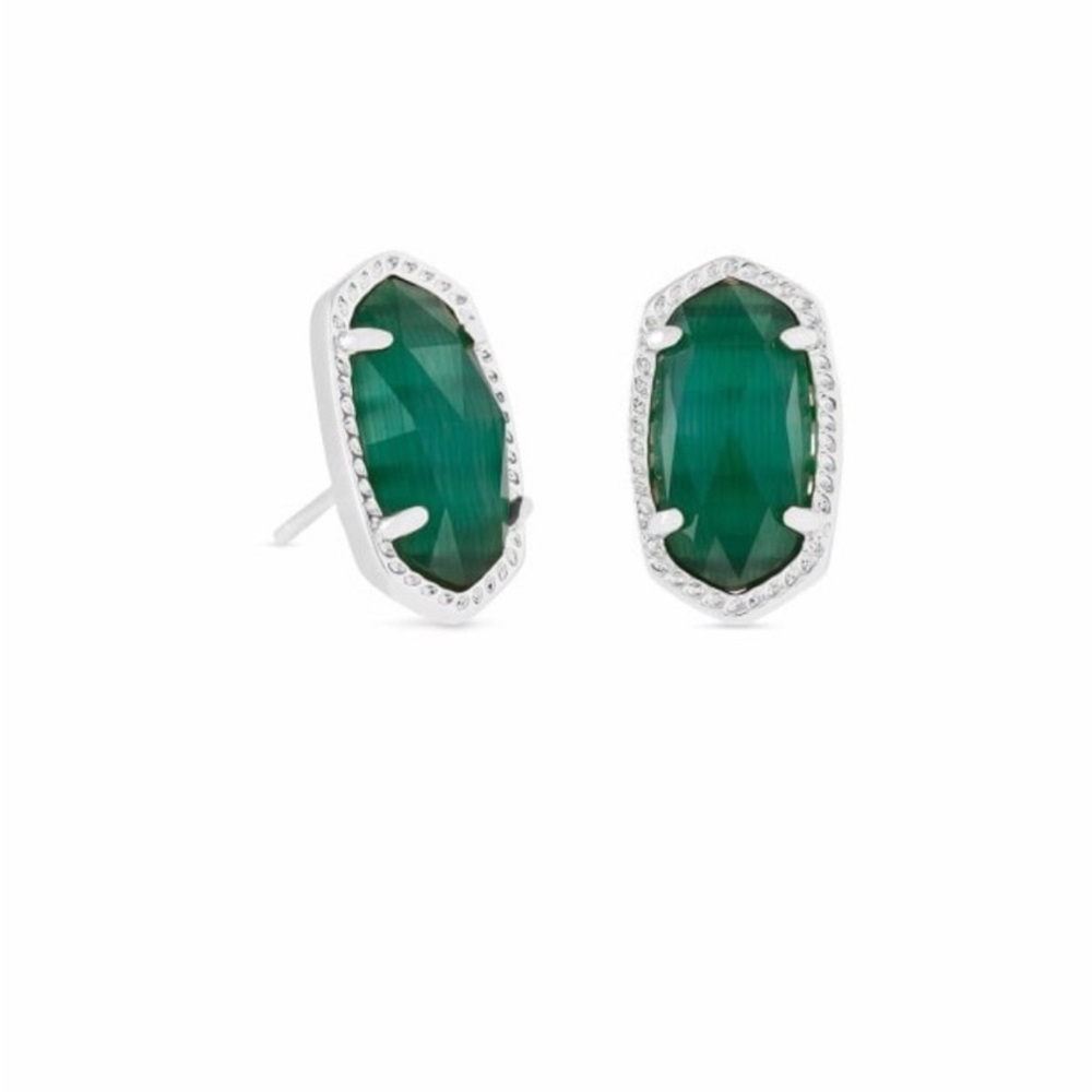 Kendra Scott Emerald Green and Silver Stud Earrings